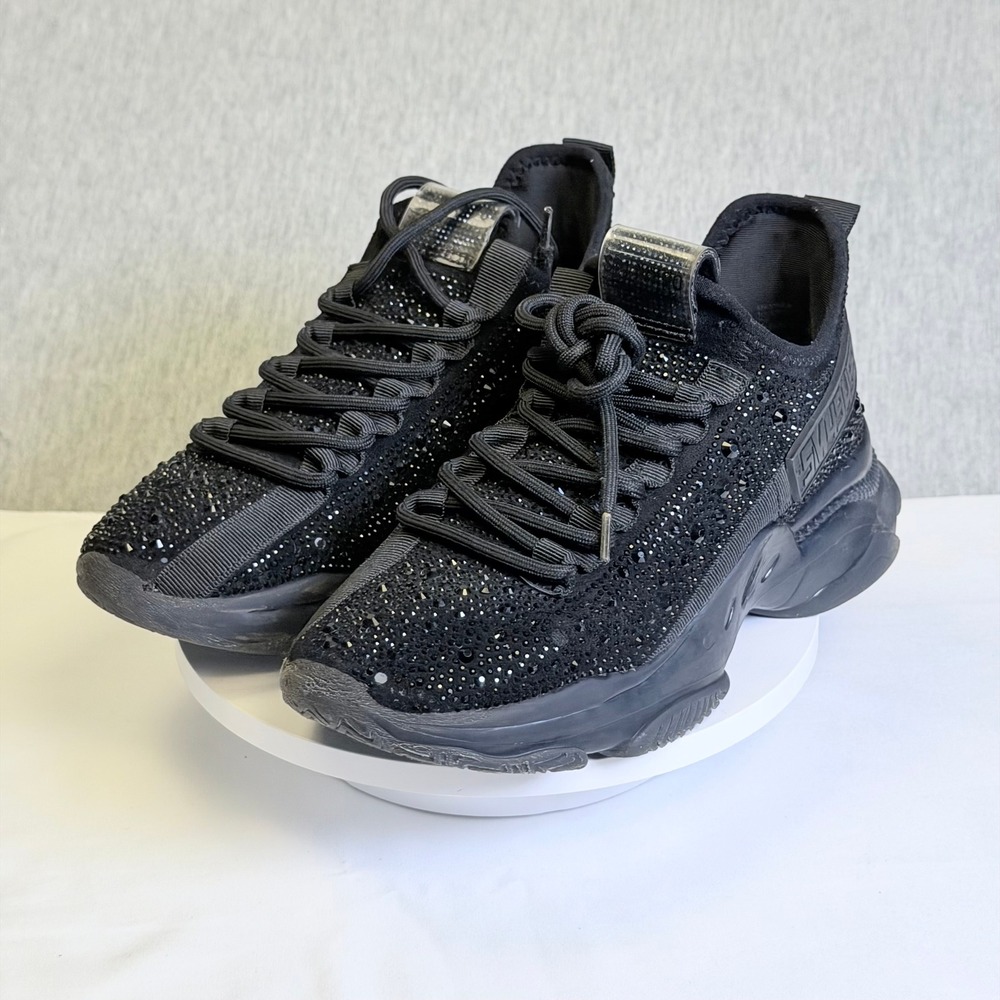 Steve Madden Maxima-R Black Rhinestone Embellished Chunky Sneakers Womens 7M